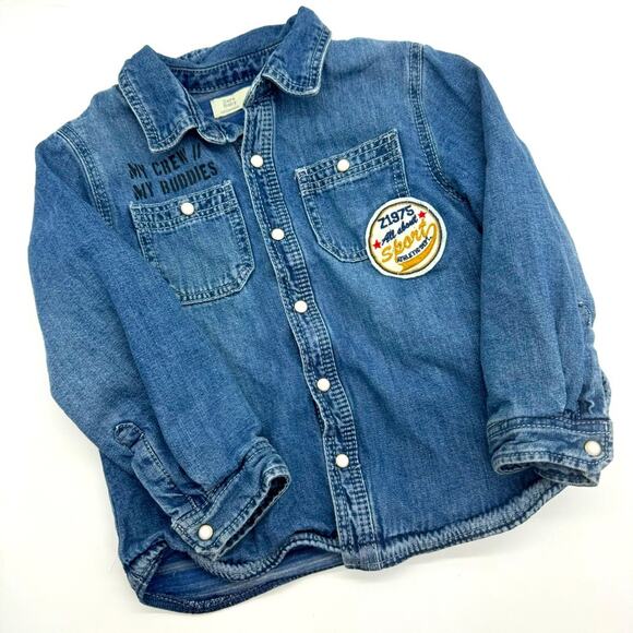 ZARA Baby Denim Snap Front Western Urban Shirt With Embroidery/Patches Size 2/3 - Picture 1 of 11
